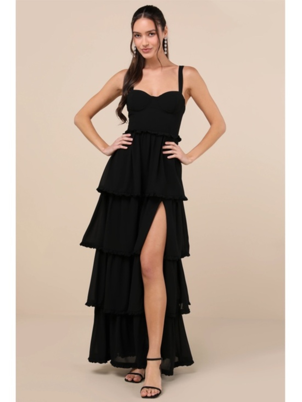 NWT Lulu’s Sophisticated Occasion Black Bustier Lace-Up Maxi Dress Medium Chic